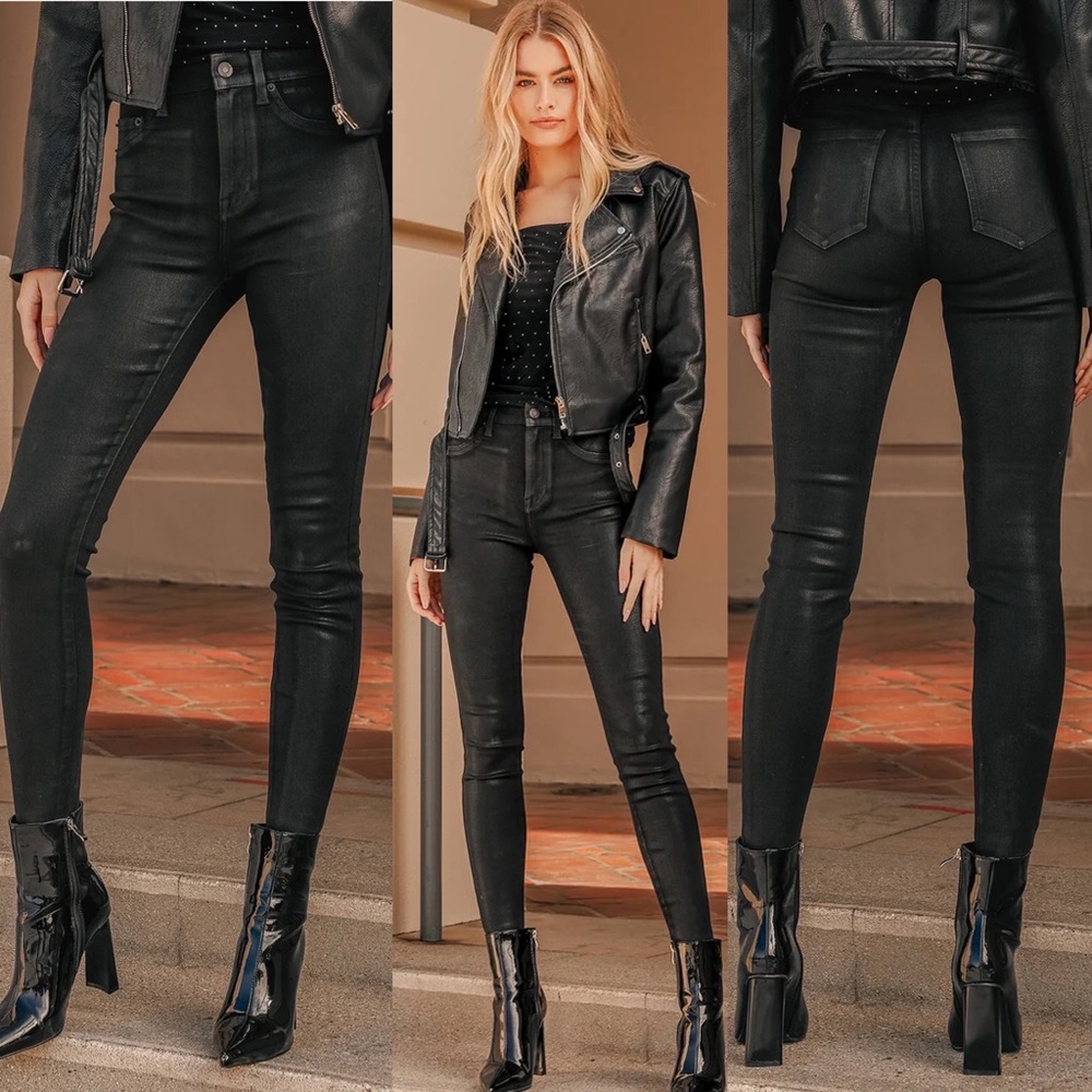 SOLD - Pistola Aline Black Coated High Rise Denim Skinny Jeans - 28